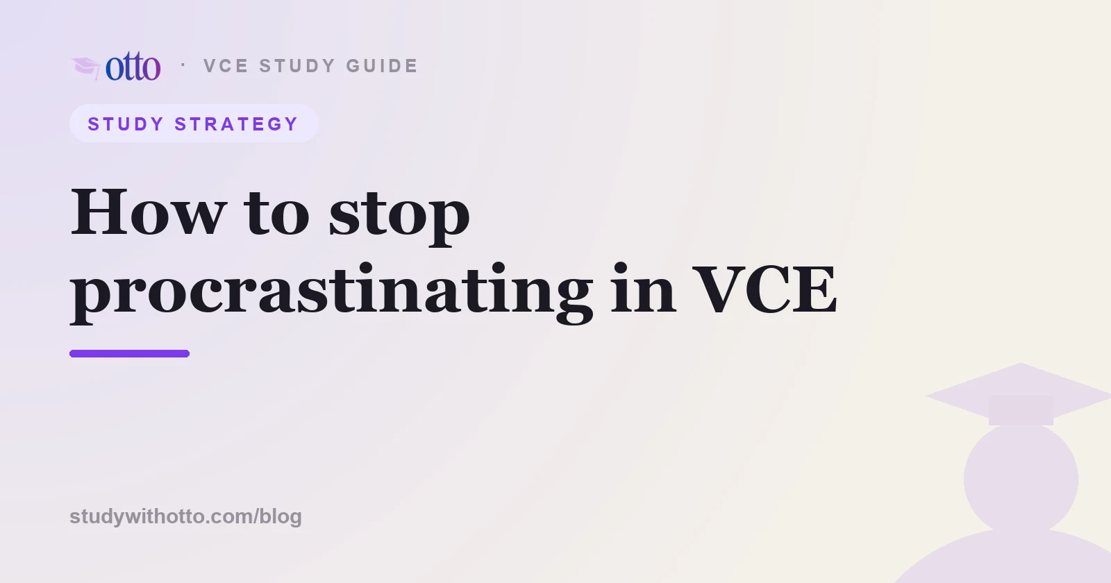 A student avoiding a pile of study with a clock ticking, representing VCE procrastination, on a cream background