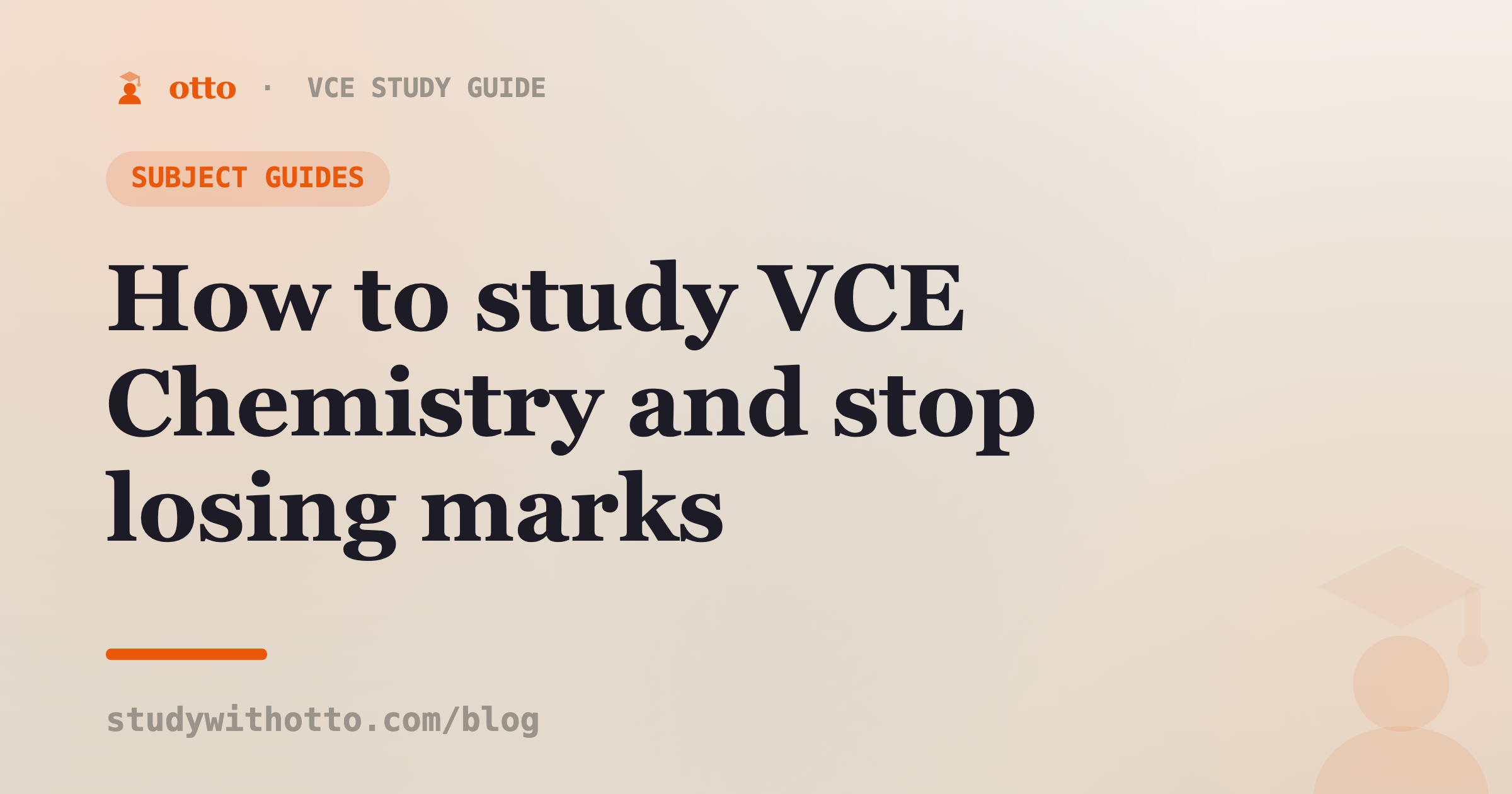 VCE Chemistry equations, a mole calculation and lab glassware sketched on a cream background