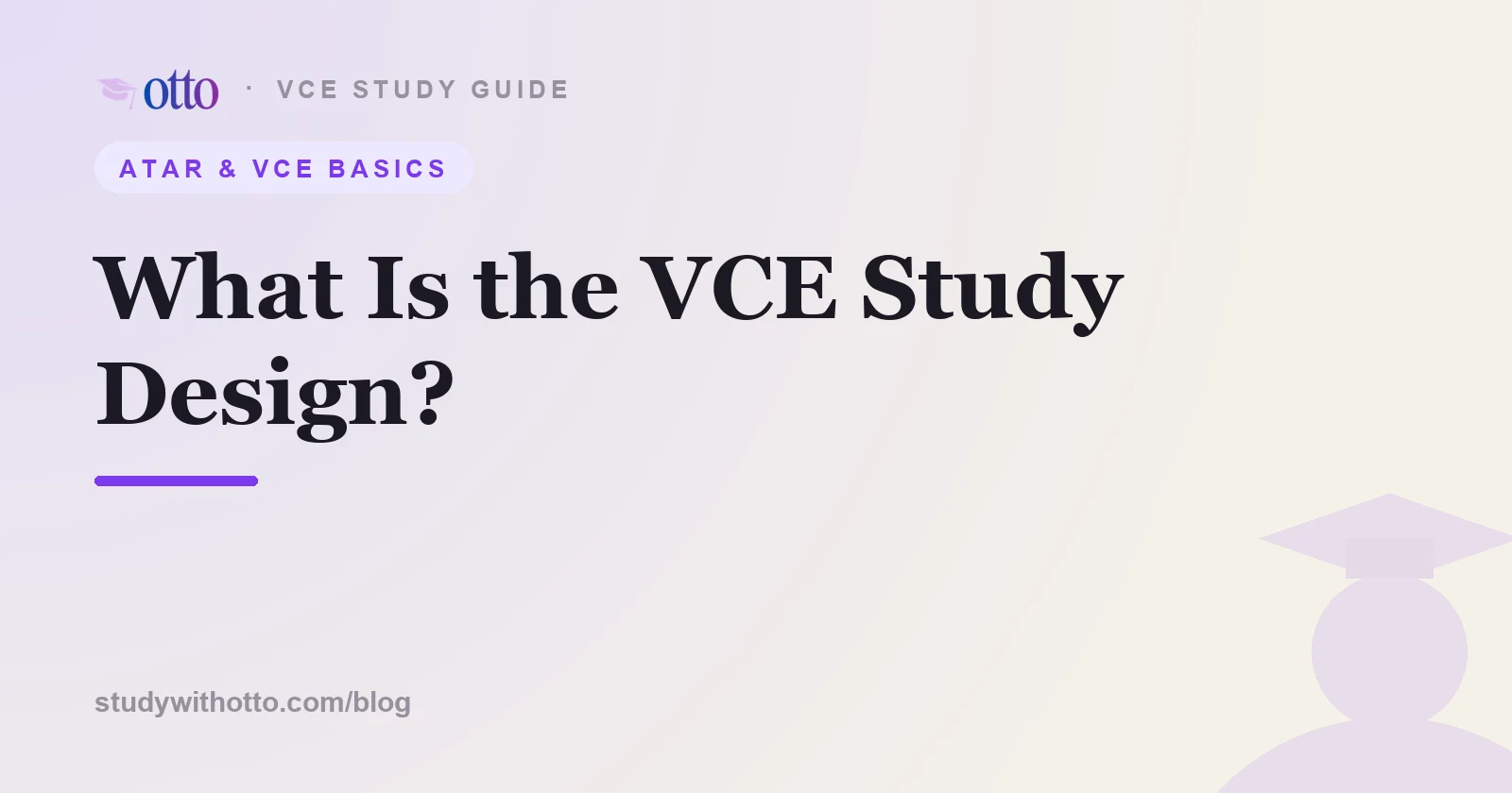 An open VCAA study design document with areas of study highlighted, on a cream background
