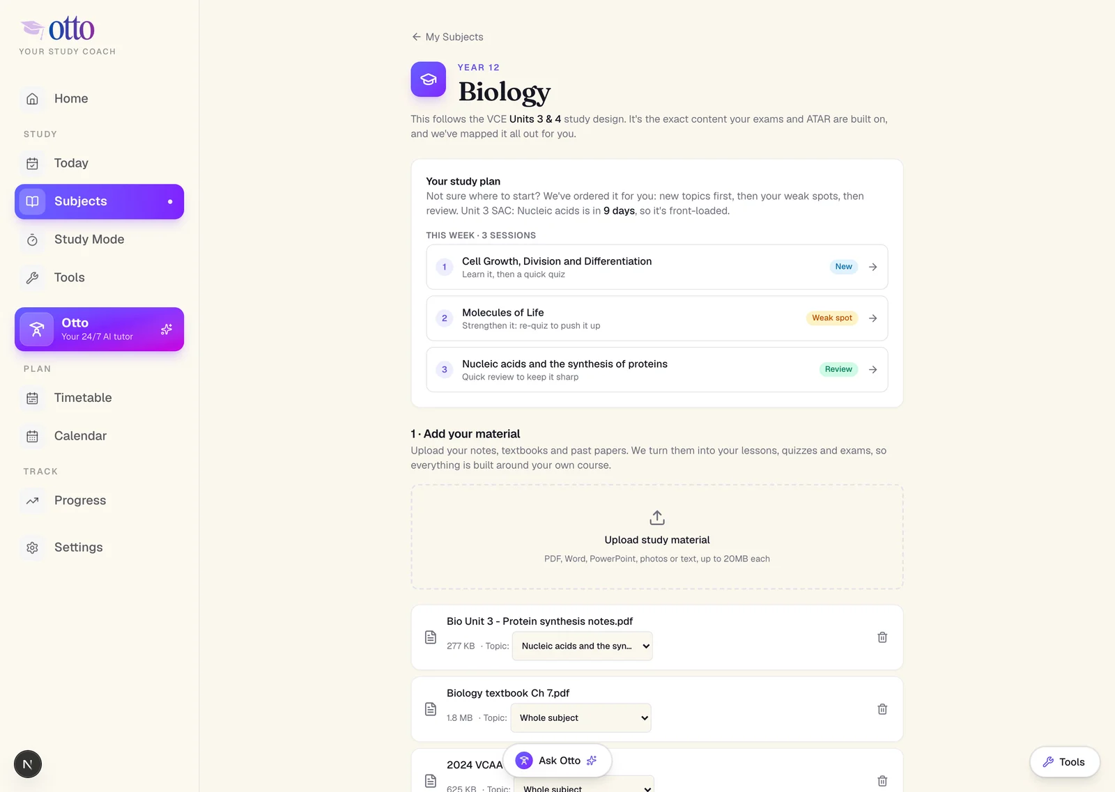 Add your subjects and your notes